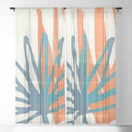 Mid Century Nature Print / Teal and Orange Sheer Curtain