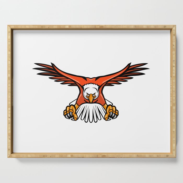 Bald Eagle Swooping Front Mascot Serving Tray