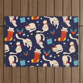 funny christmas pattern with cats Outdoor Rug
