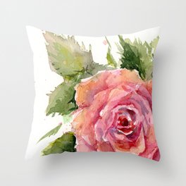 Red Rose Watercolor Pink Rose Flower Floral Art Throw Pillow