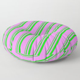 [ Thumbnail: Lime and Violet Colored Striped Pattern Floor Pillow ]