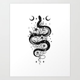 Serpent Spell -Black and White Art Print