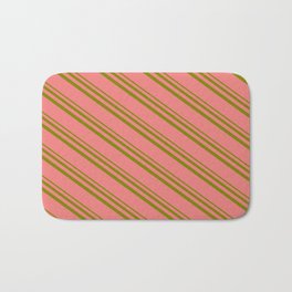 [ Thumbnail: Light Coral & Green Colored Pattern of Stripes Bath Mat ]