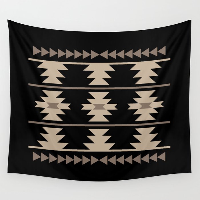 Southwestern Pattern 132 Black and Beige Wall Tapestry