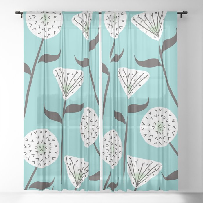 Large Print Dandelion Seeds Spring Summer Pattern Sheer Curtain