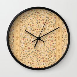 crafted heritage vintage flowers and cross stitches stripe on a soft ochre background Wall Clock