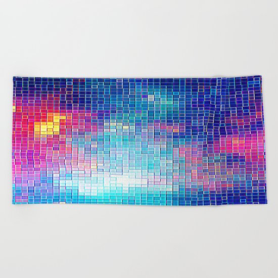 Colorful Abstract Pixels Beach Towel