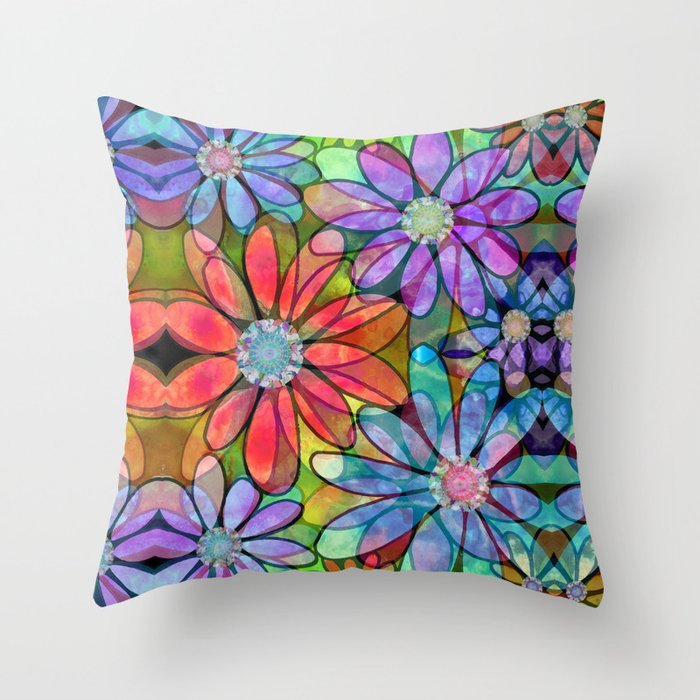 Flower Nymphs - Colorful Bright Floral Botanical Art Throw Pillow