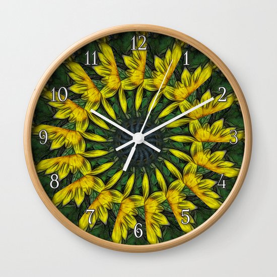 Large Yellow Wildflower Kaleidoscope Art 12 Wall Clock