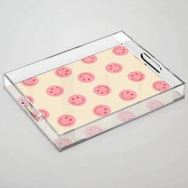 70s Retro Smiley Face Pattern in Beige & Pink Acrylic Tray
