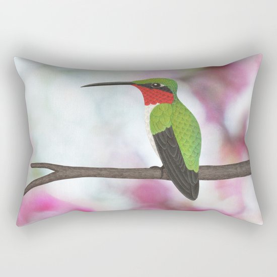 ruby throated hummingbird - male on pink bokeh Rectangular Pillow