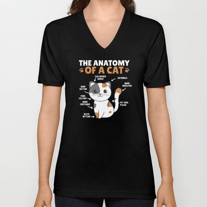 The Anatomy Of A Cat Funny Explanation Of A Cat V Neck T Shirt