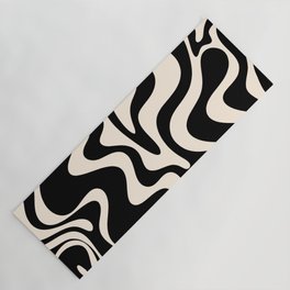 Retro Liquid Swirl Abstract Pattern 3 in Black and Almond Cream Yoga Mat