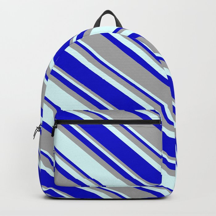 Blue, Dark Grey & Light Cyan Colored Pattern of Stripes Backpack
