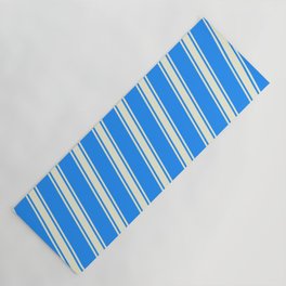 [ Thumbnail: Blue and Beige Colored Striped/Lined Pattern Yoga Mat ]