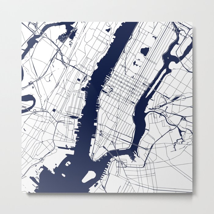 New York City White on Navy Metal Print