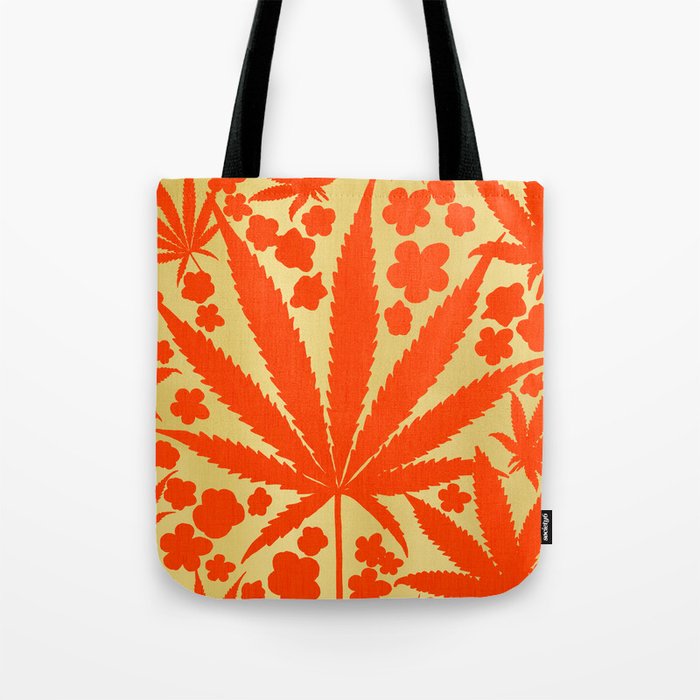Gold Luxe Cannabis And Flowers In Red Tote Bag