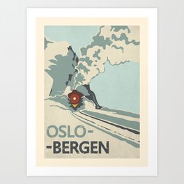 Vintage travel poster-Oslo-Bergen. Art Print