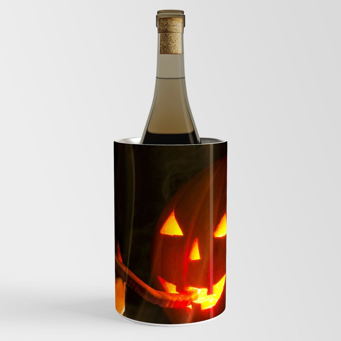 Halloween Pumpkin Head Jack O Lantern Eating Mummy Brains Wine Chiller