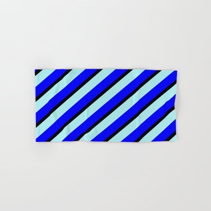 Turquoise, Blue, and Black Colored Lines Pattern Hand & Bath Towel