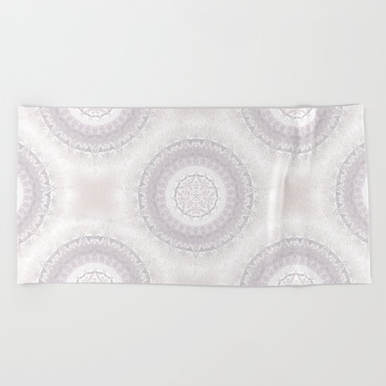 Floral Damask Mandala Blush White Beach Towel