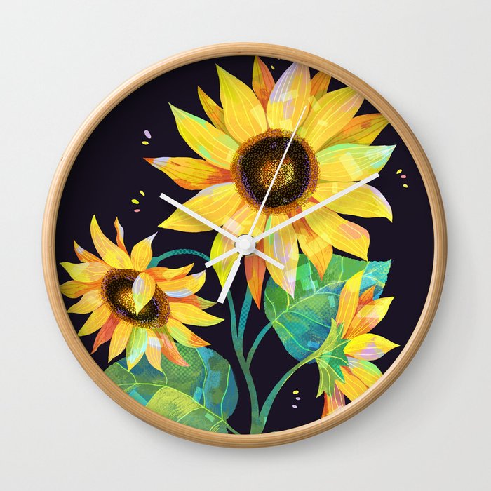 Colorfull sunflower illustration Wall Clock
