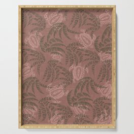 Hawaiian Tapa Brown Turtles and Palm Leaves Pattern Serving Tray