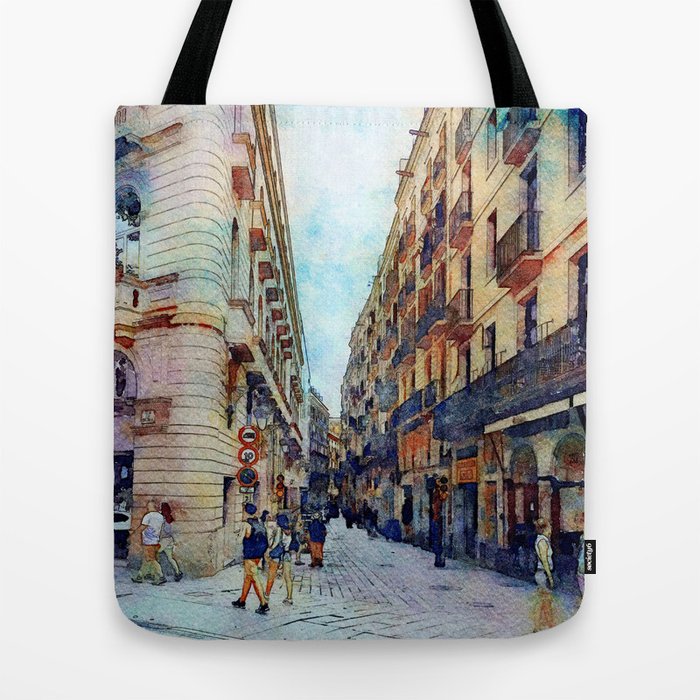 City Street 2, Barcelona, Spain Tote Bag by ritarazzle ...