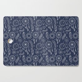 Navy Blue And White Hand Drawn Boho Pattern Cutting Board