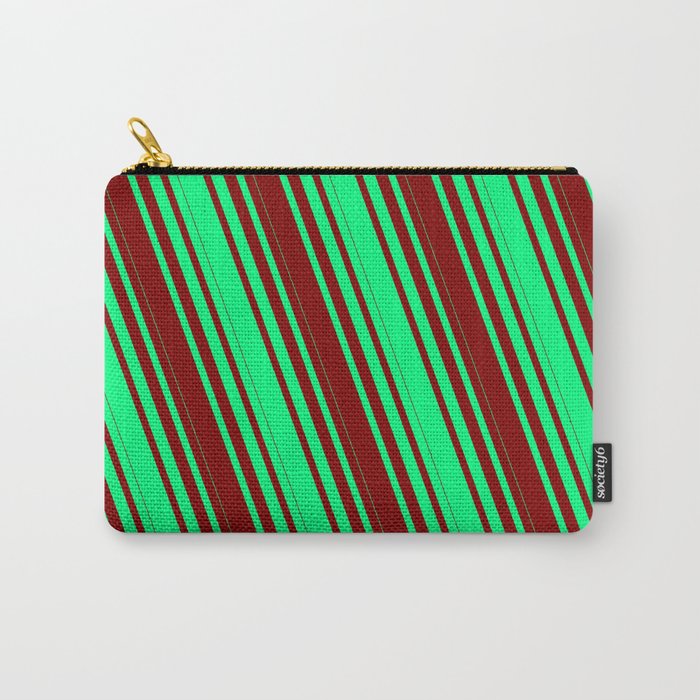 Green & Maroon Colored Striped/Lined Pattern Carry-All Pouch
