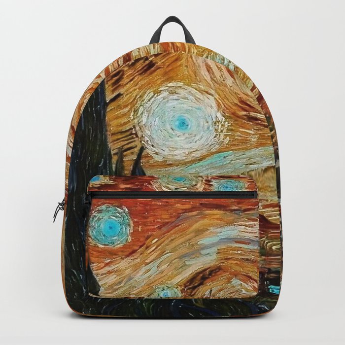 The Starry Night - La Nuit étoilée oil-on-canvas post-impressionist landscape masterpiece painting in alternate earthen gold and blue by Vincent van Gogh Backpack