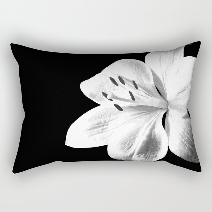 White Lily Black Background Rectangular Pillow