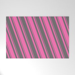 [ Thumbnail: Hot Pink and Dim Grey Colored Pattern of Stripes Welcome Mat ]