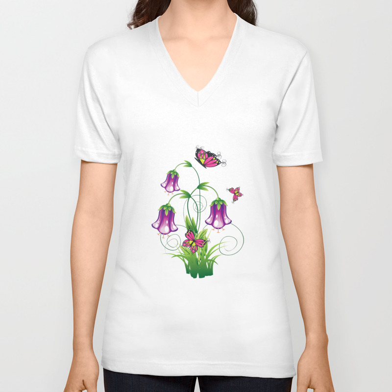 Bluebell Flower With Leaves Unisex V Neck By Annartshock Society6