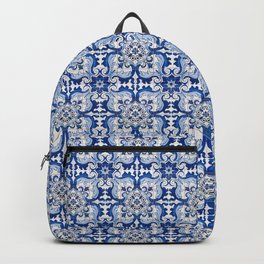 Blue Azulejo Tile Portuguese Mosaic Pattern Backpack | Mosaic, History, Pattern, Seamless, Blue, Tile, Photo, Mural, Floral, Ornate 