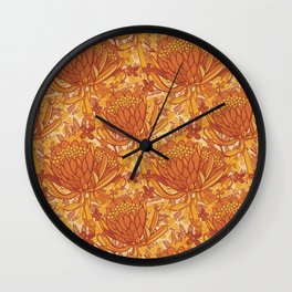 Protea And Wattle Australian Native Flowers Wall Clock | Australia, Southafrica, Proteapattern, Flowers, Wattle, Wattlepattern, Protea, Wattleflower, Australianplant, Sketchbookdesigns 