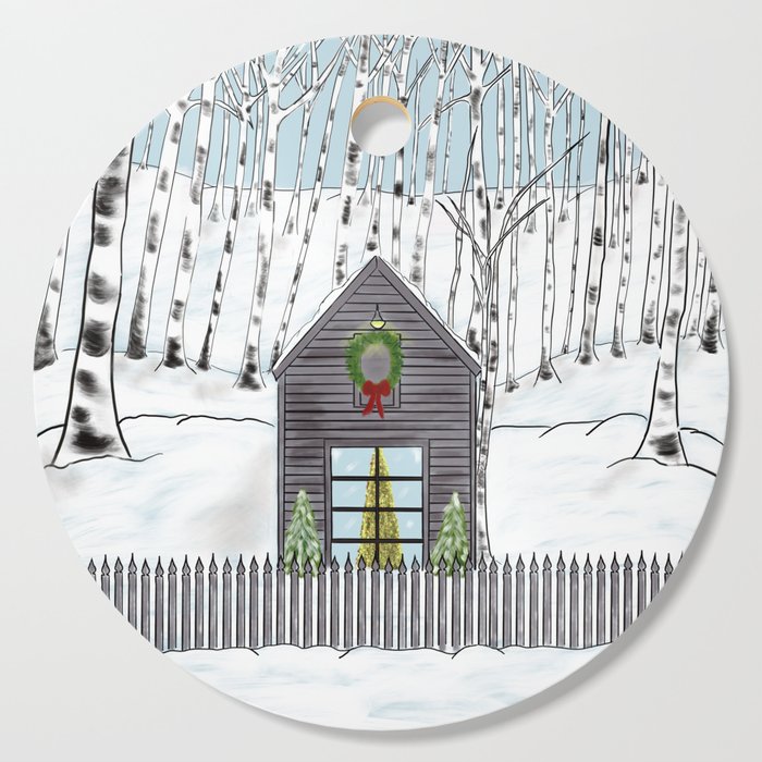 Christmas Cabin In The Snowy Woods Cutting Board By Melindatodd