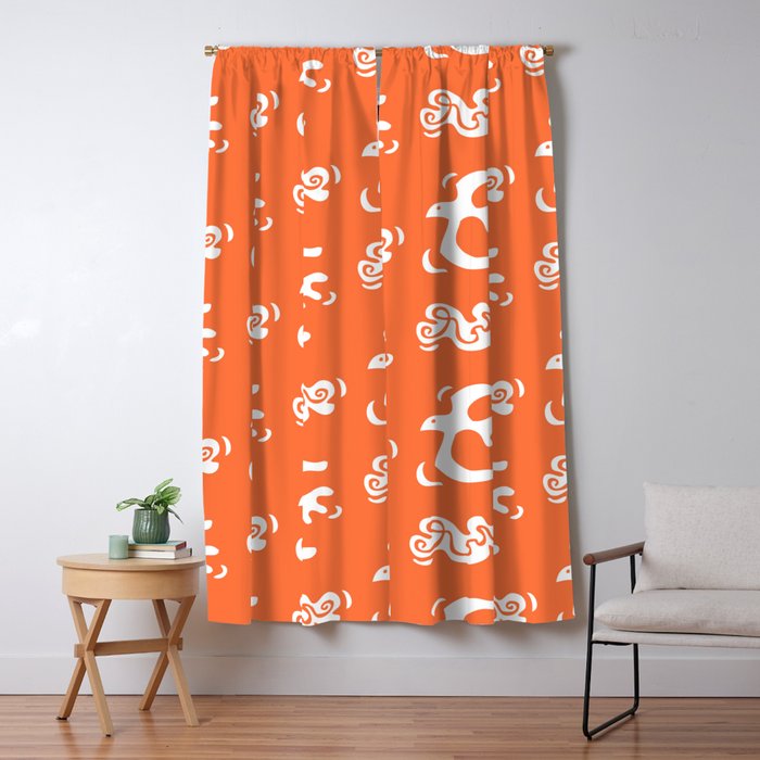 Mid Century Modern Bird Pattern Orange Blackout Curtain By