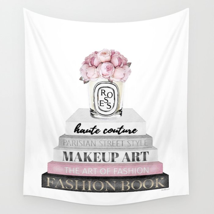Blush, Pink, Fashion books, Peony, Peonies, Pink and Gray, Gray, Books, Fashion books, Fashion Wall Tapestry