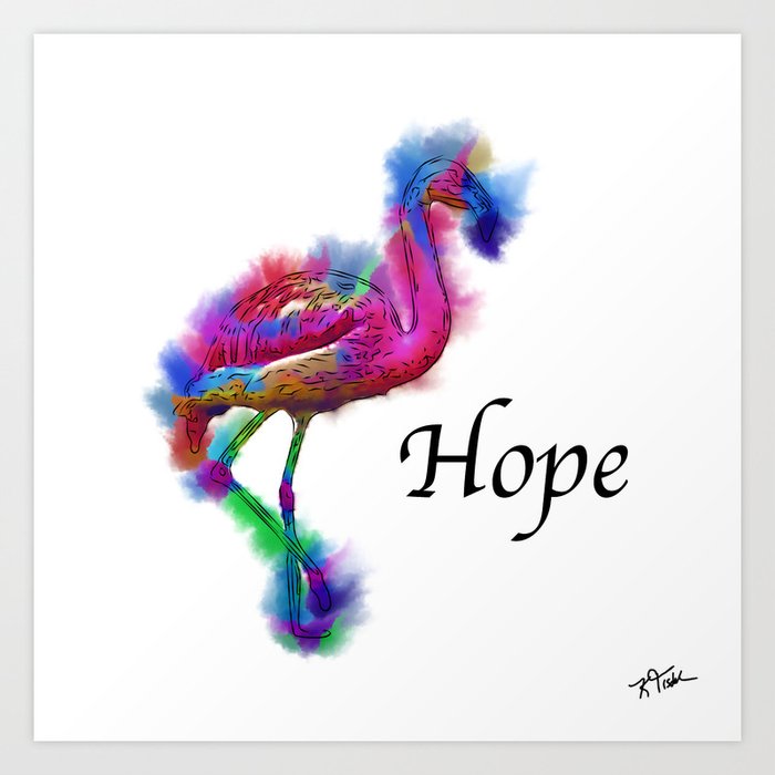 Hope - Prancing Flamingo Abstract  Art Print