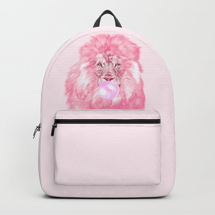 Lion Chewing Bubble Gum in Pink Backpack
