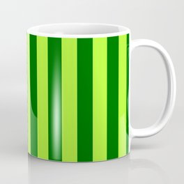 [ Thumbnail: Dark Green & Light Green Colored Stripes/Lines Pattern Coffee Mug ]