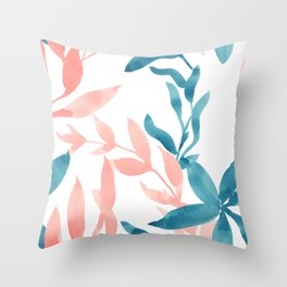 Watercolor Seaweed in Peach Coral and Teal Throw Pillow