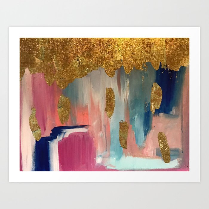 Gold Leaf Indigo Blue Abstract Art Print By Tsalaz1 Society6