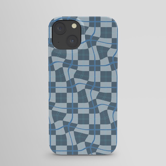 Warped Checkerboard Grid Illustration Blue Green iPhone Case