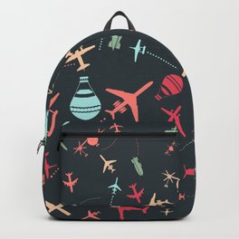 Black Airplane and Aviation Pattern Backpack