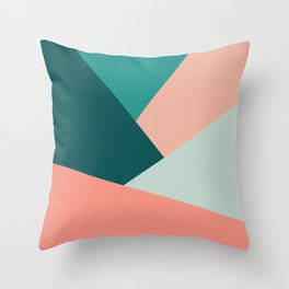 Colorful geometric design in green and coral Throw Pillow