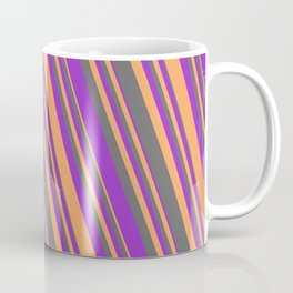 [ Thumbnail: Dim Gray, Dark Orchid & Brown Colored Lines/Stripes Pattern Coffee Mug ]