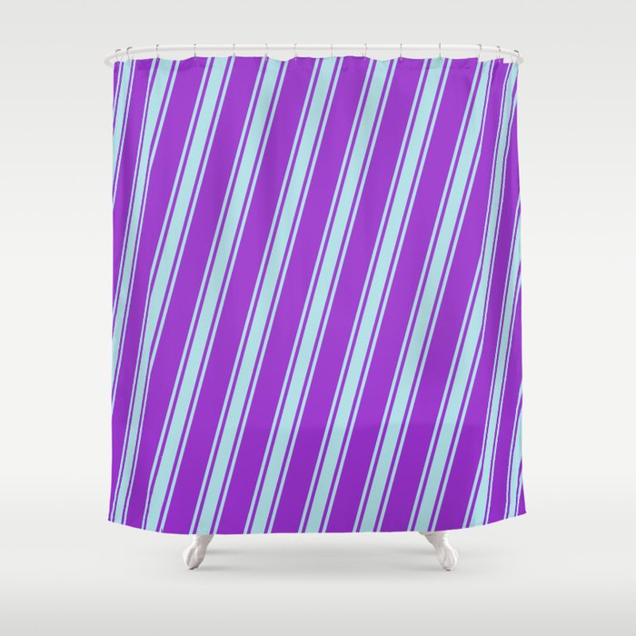 Dark Orchid and Powder Blue Colored Striped/Lined Pattern Shower Curtain