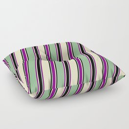 [ Thumbnail: Dark Sea Green, Purple, Bisque, and Black Colored Lines Pattern Floor Pillow ]